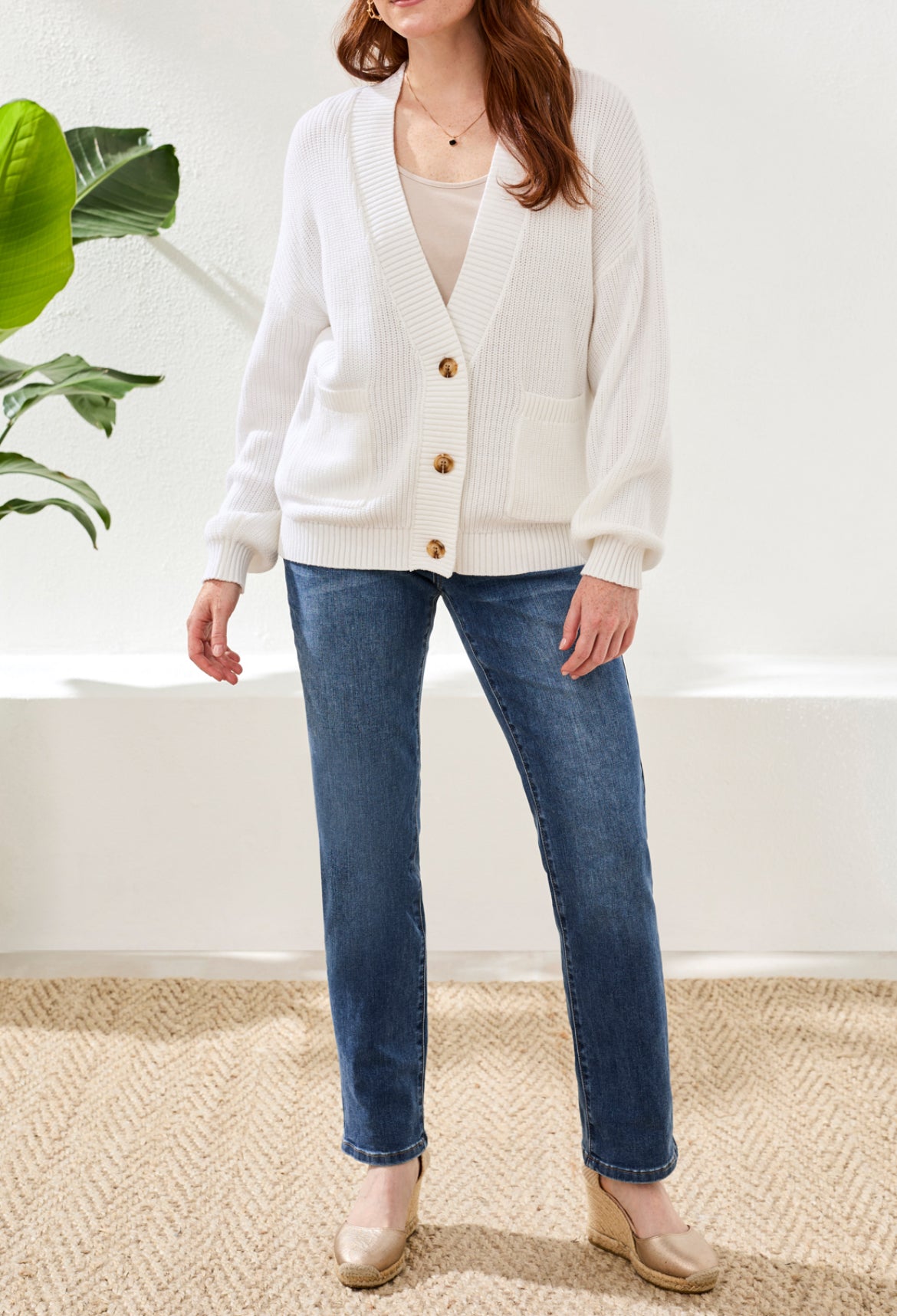 Tribal Longsleeve Cardigan Sweater, White