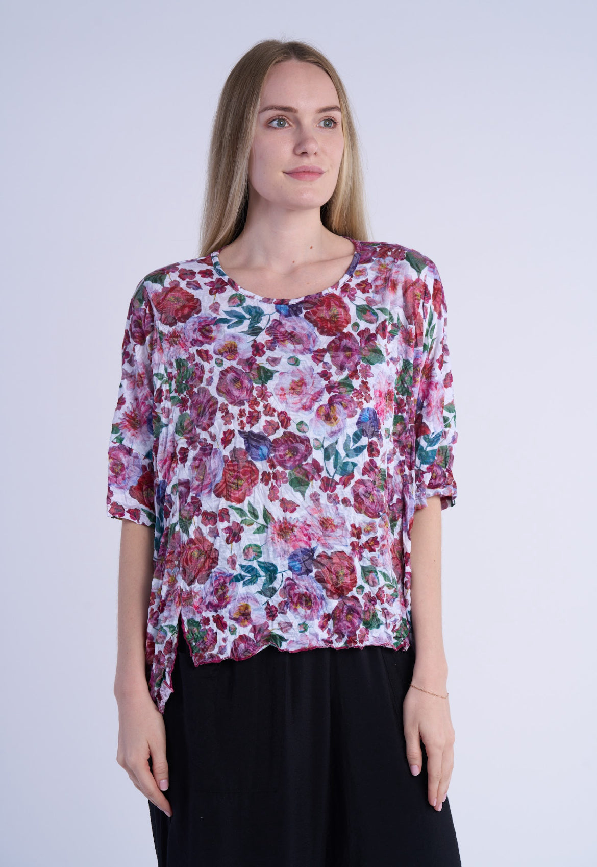 Shana Crinkle Dolman W/Stitch Details, Floral