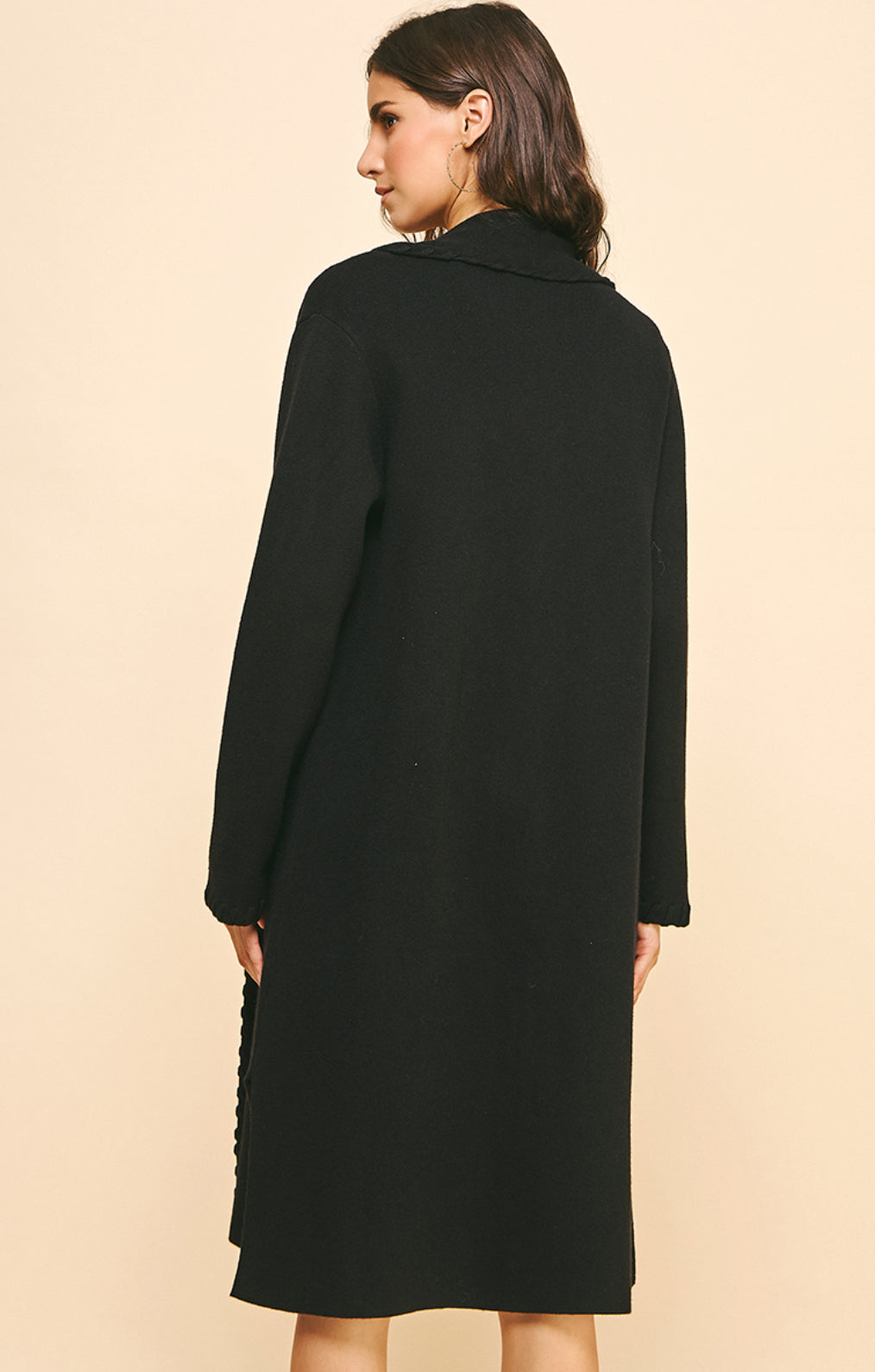 Pinch Edge Detail Open Knit Cardigan, Black 