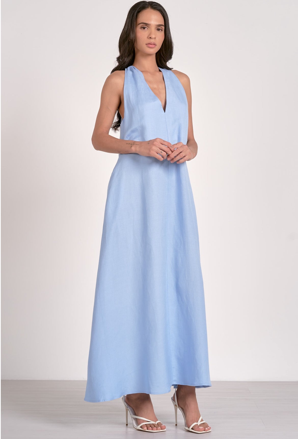 Elan Lala Maxi Sleeveless V Neck Dress, Light Blue
