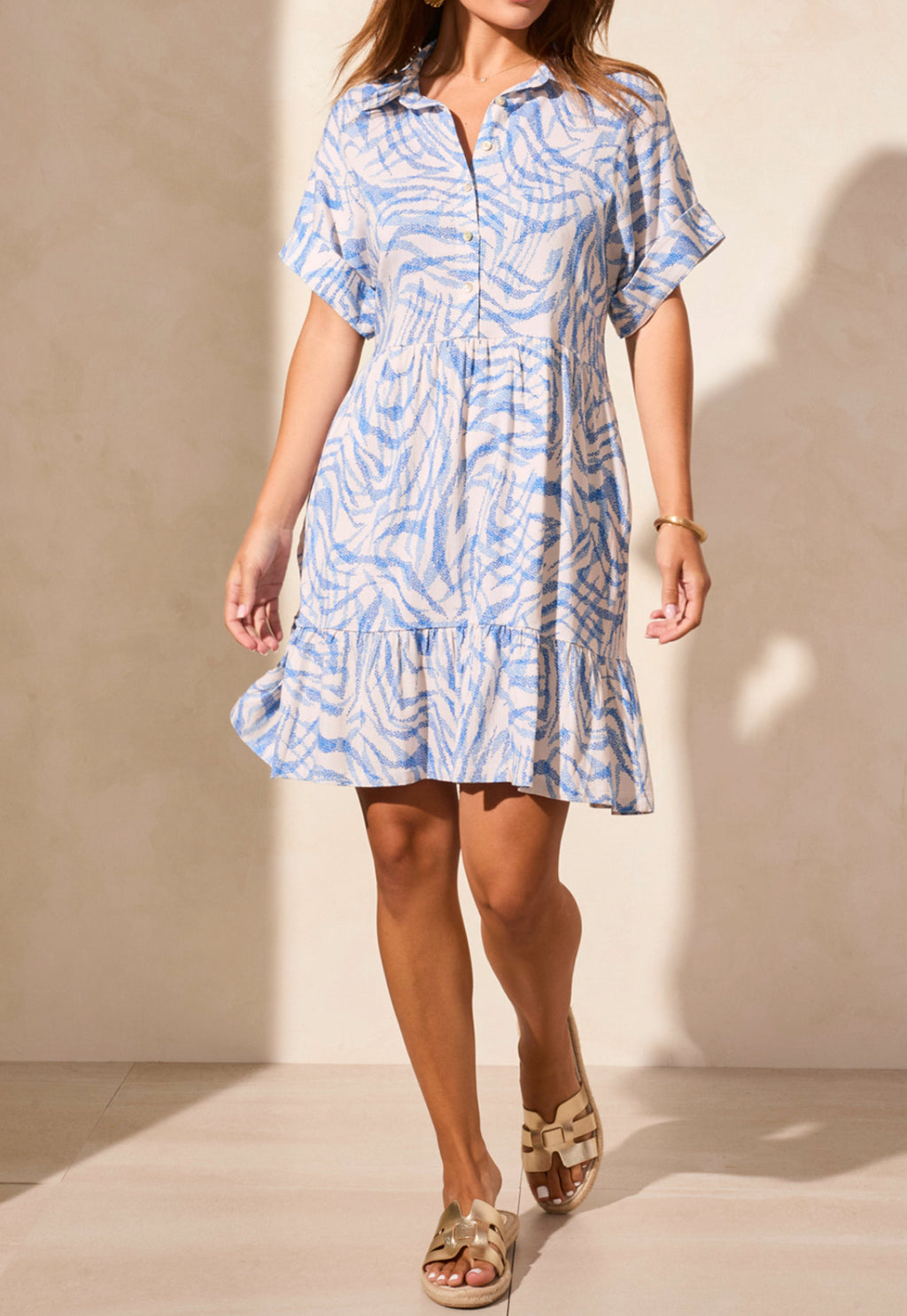 Tribal Button Front Dress W/Lining Seashell