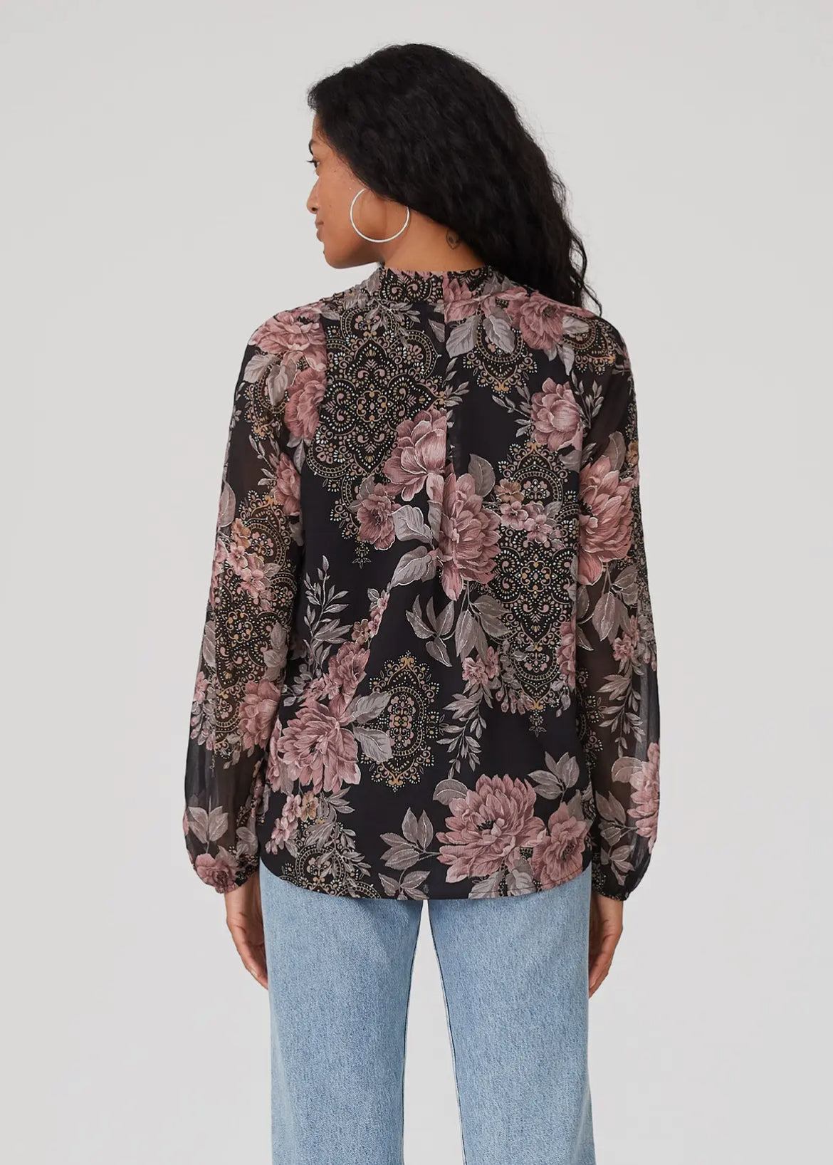 Lovestitch Floral Long Sleeve Surplice Blouse