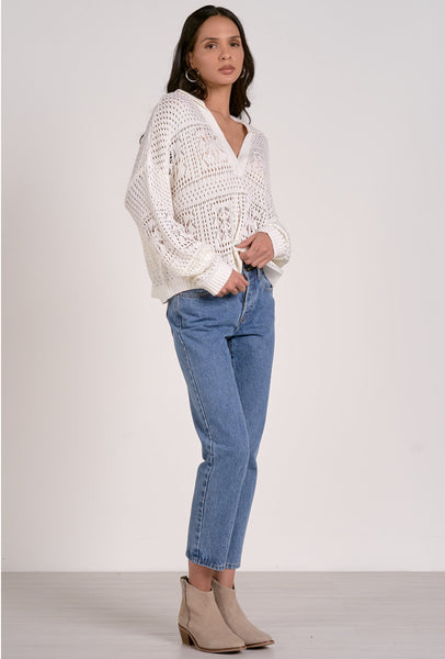 Elan V Neck Collar Sweater, White