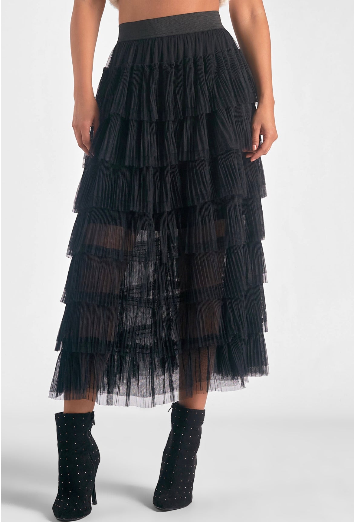 Elan Tuille Layered Skirt, Black