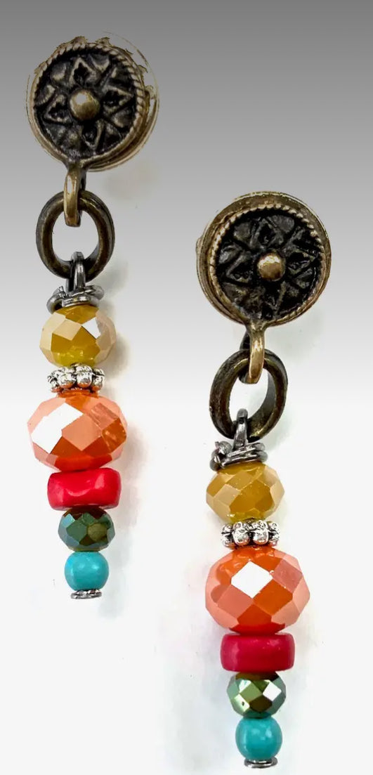 Lost & Found Post W/Linear Beaded Dangle Earrings