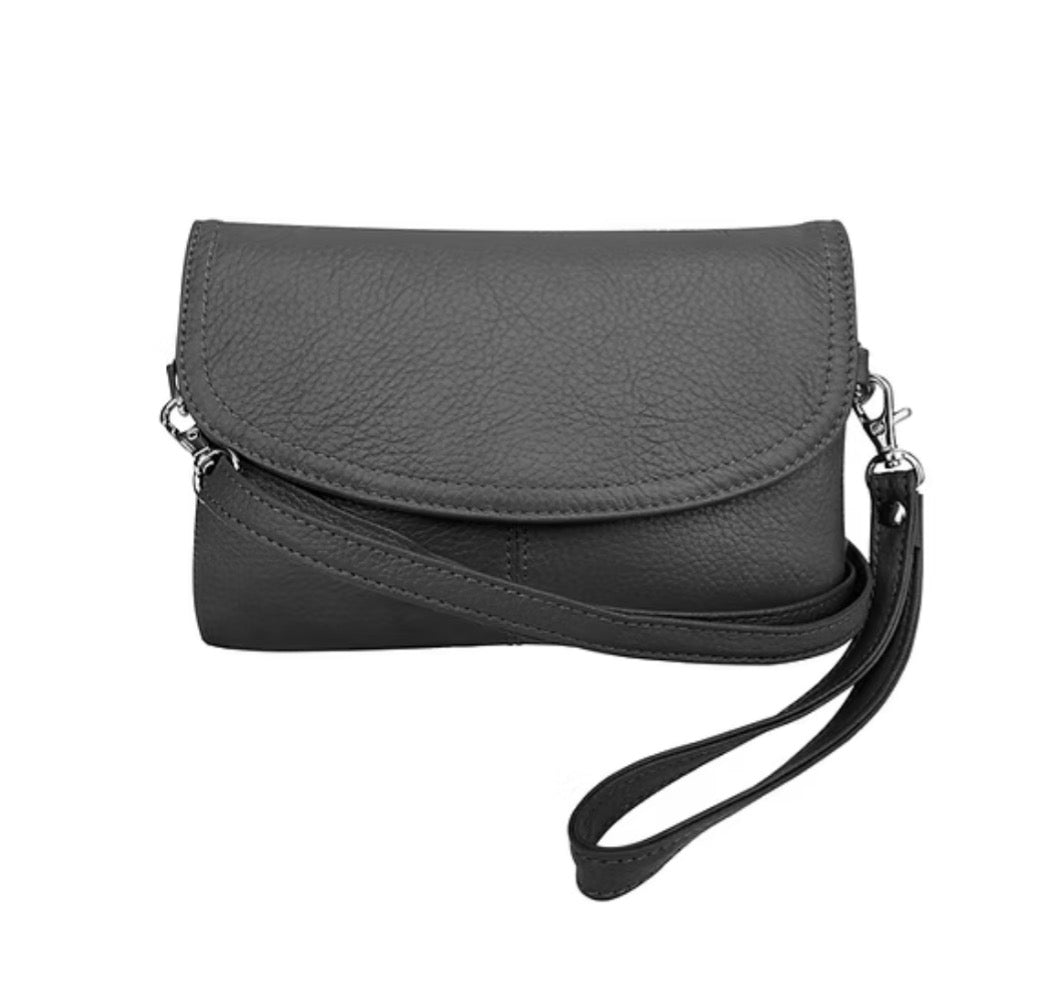 Roma Leathers Leather Crossbody W/ Wristlet, Black
