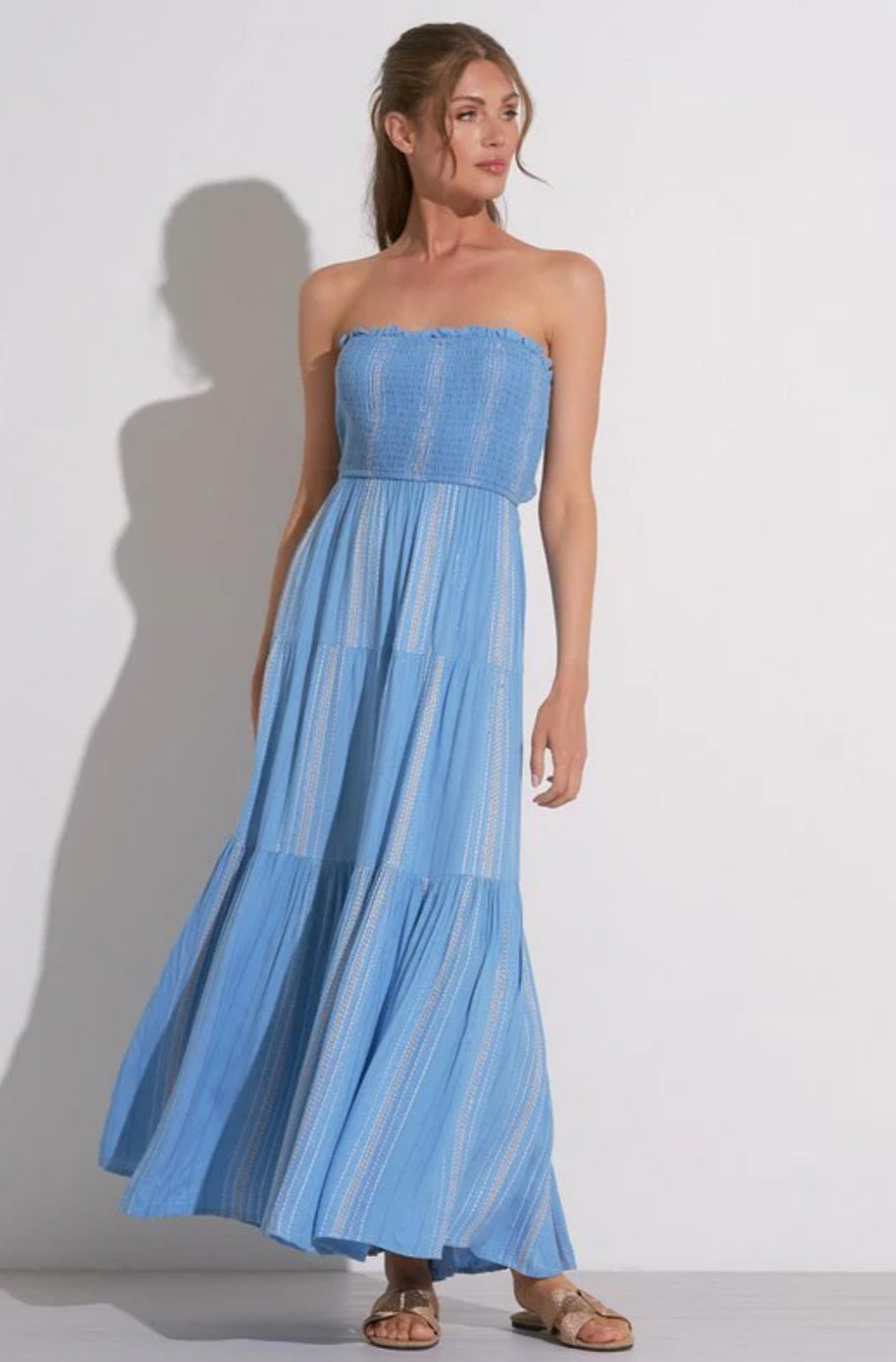 Aria Strapless Maxi Dress, Blue Lilac Stripe