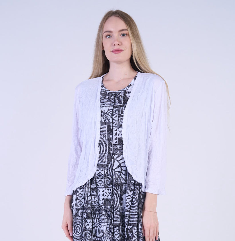 Shana Crinkle Short Solid Cardigan, White