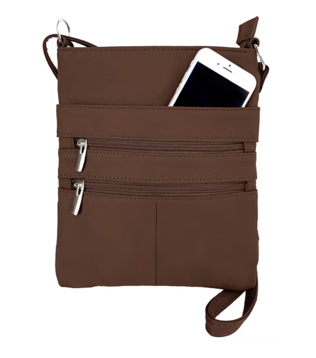 Roma Leathers Everyday Leather Crossbody, Brown