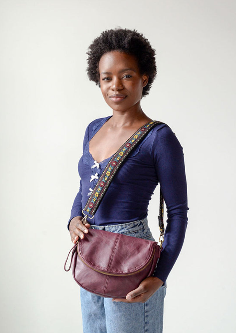 Joy Susan  Helene Small Saddle Crossbody, Aubergine