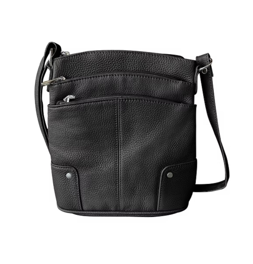 Roma Leathers Cowhide Leather Crossbody, Black