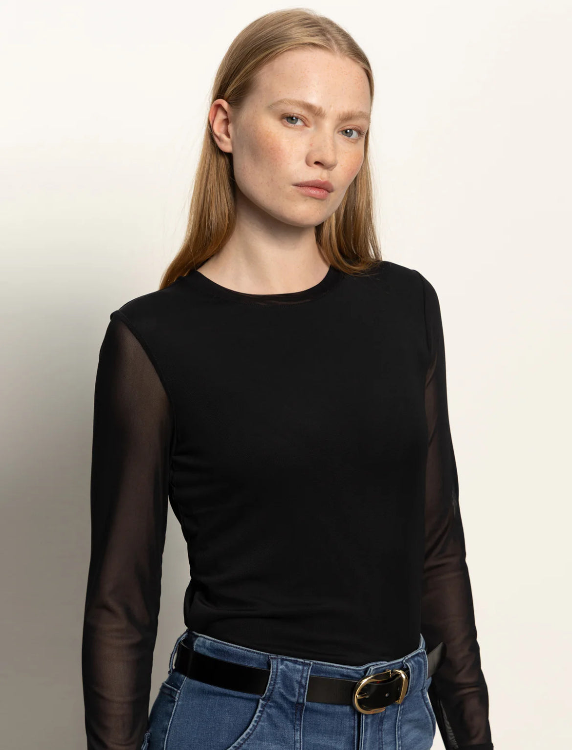 Sanctuary Long Sleeve Perfect Mesh Tee, Black