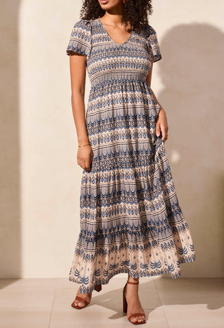 Tribal Short Sleeve Ruche Maxi, Scubablue