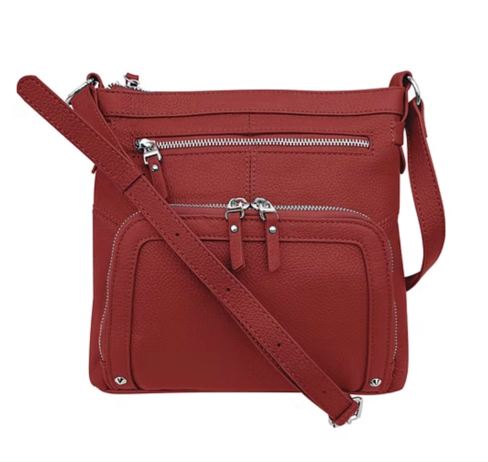 Roma Leathers Crossbody Shoulder Bag, Red