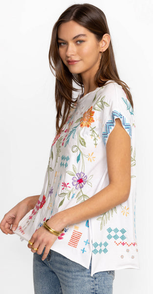 Johnny Was Katie Relaxed Drape Tee, White