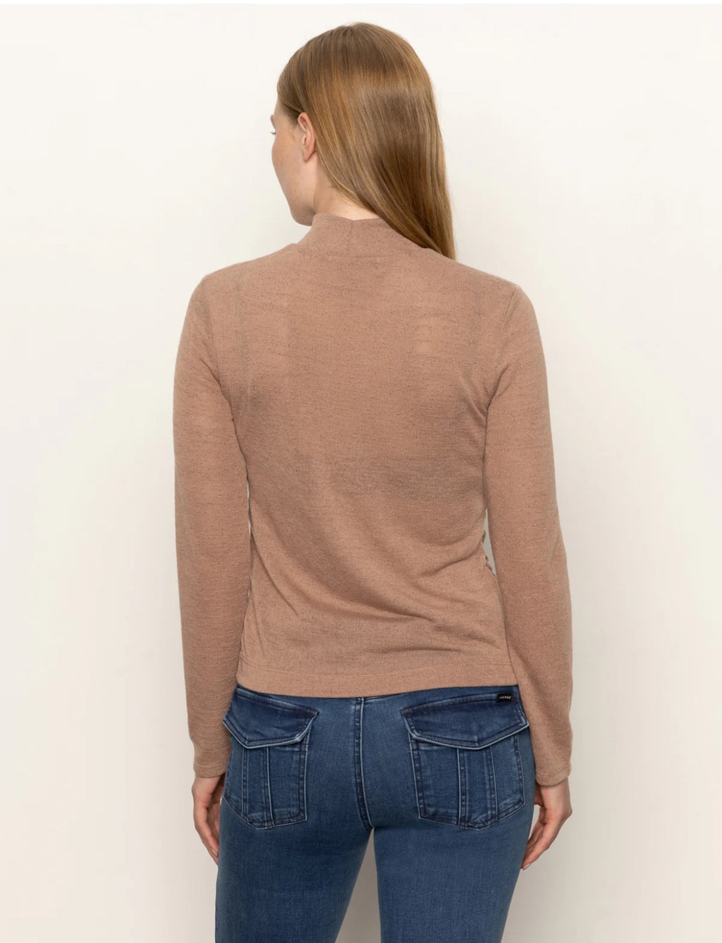 Sanctuary Long Sleeve Draped Mock Neck Mocha