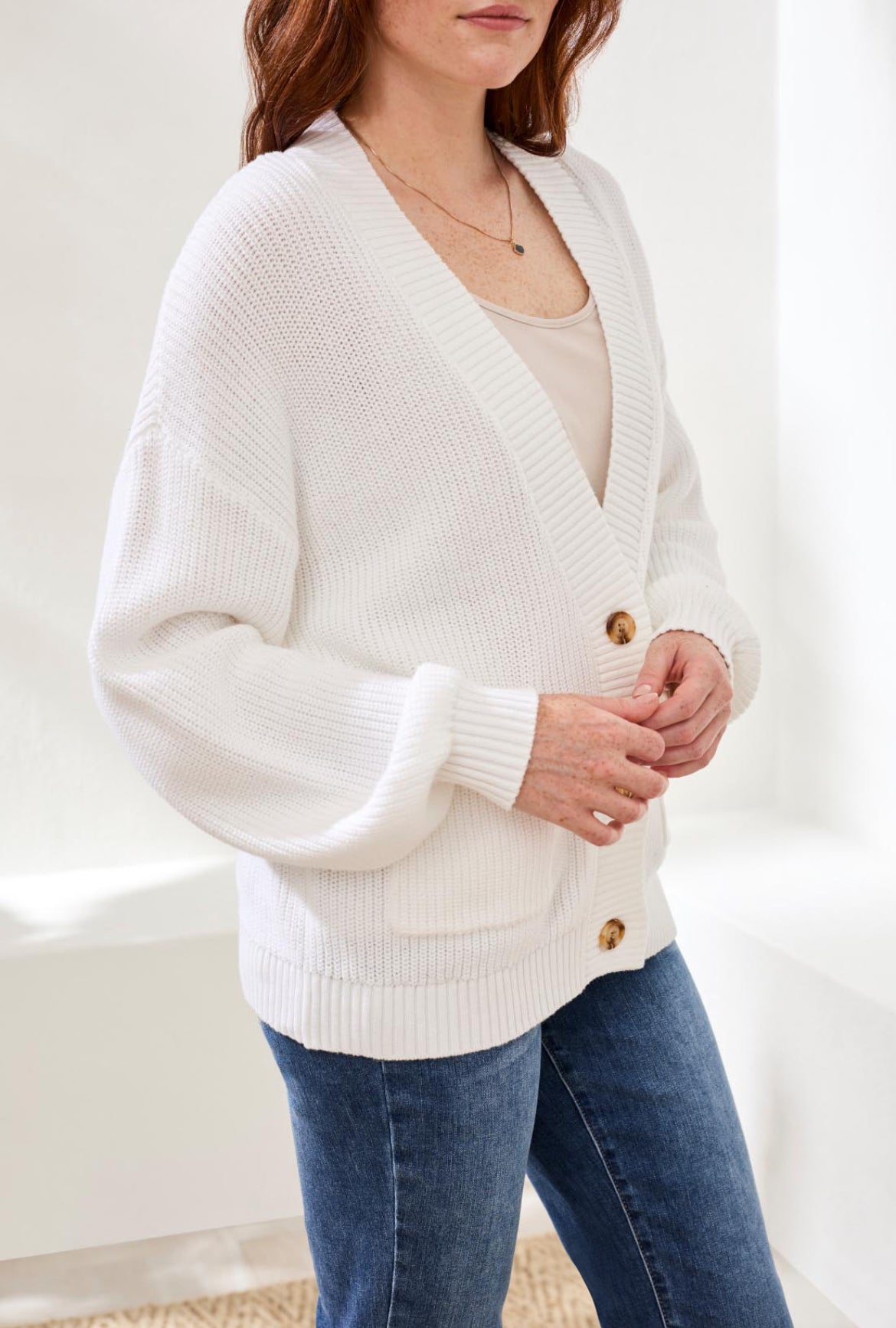 Tribal Longsleeve Cardigan Sweater, White