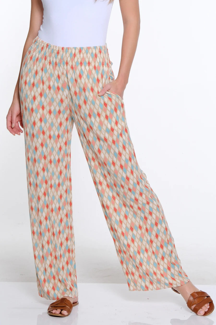 Multiples Elastic Shirred Waist P/O Wide Leg Pant