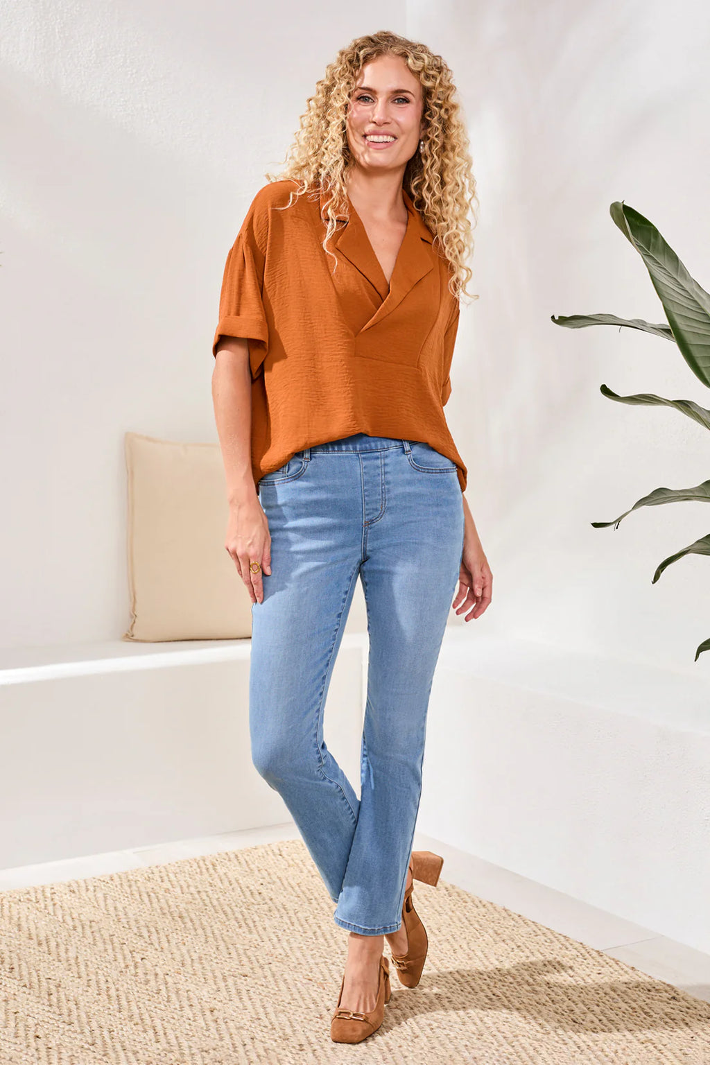 Tribal Sophia Curvy Boundless Stretch denim Pull On Straight Leg Jeans, Coastal Blue