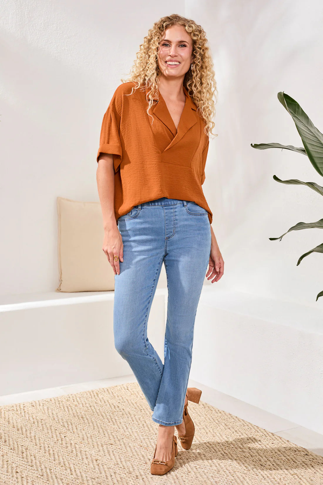 Tribal Sophia Curvy Boundless Stretch denim Pull On Straight Leg Jeans, Coastal Blue