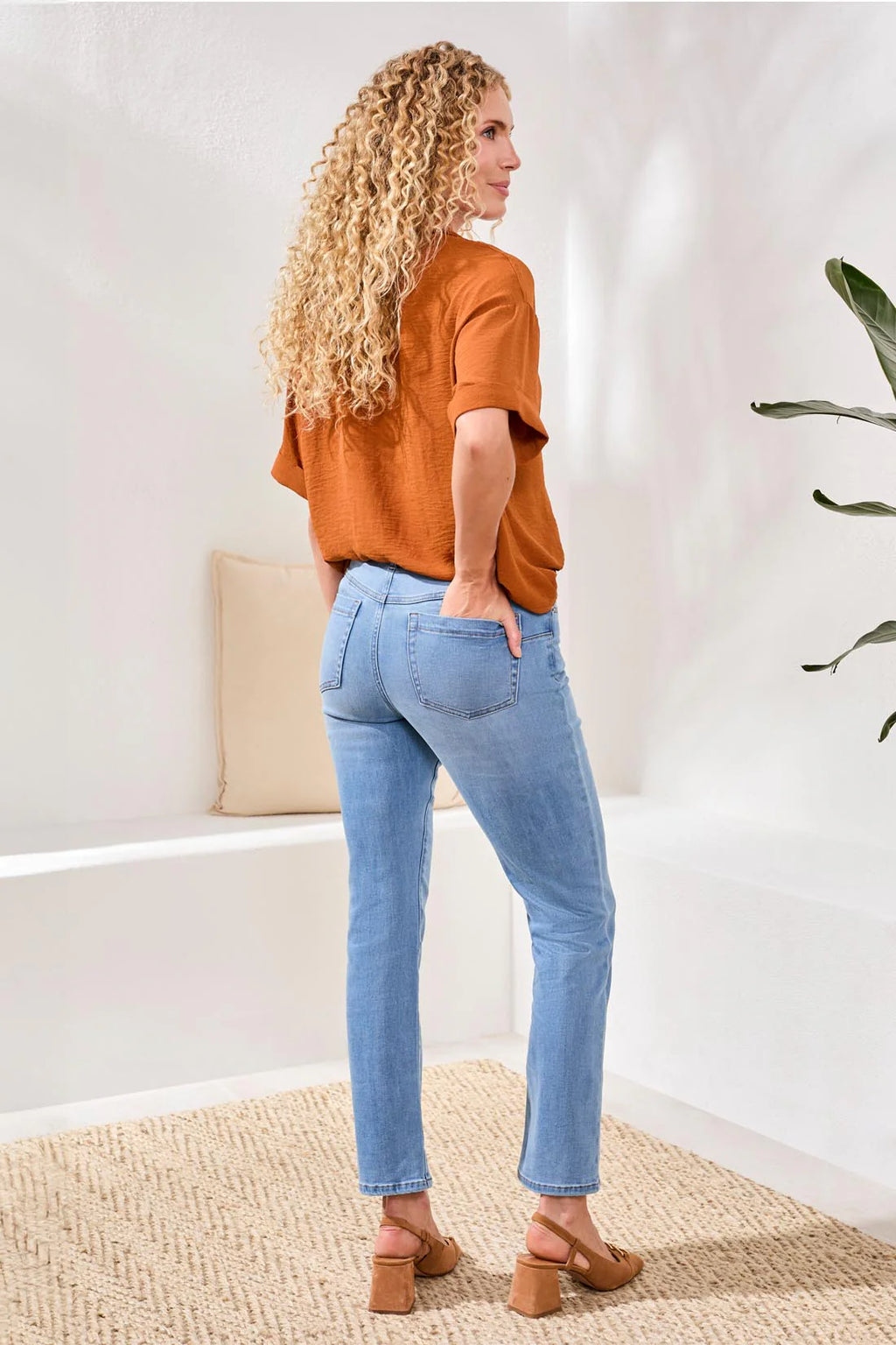 Tribal Sophia Curvy Boundless Stretch denim Pull On Straight Leg Jeans, Coastal Blue