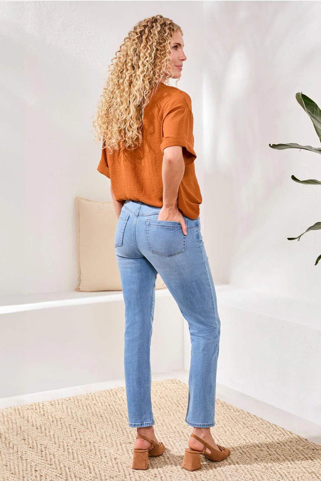 Tribal Sophia Curvy Boundless Stretch denim Pull On Straight Leg Jeans, Coastal Blue