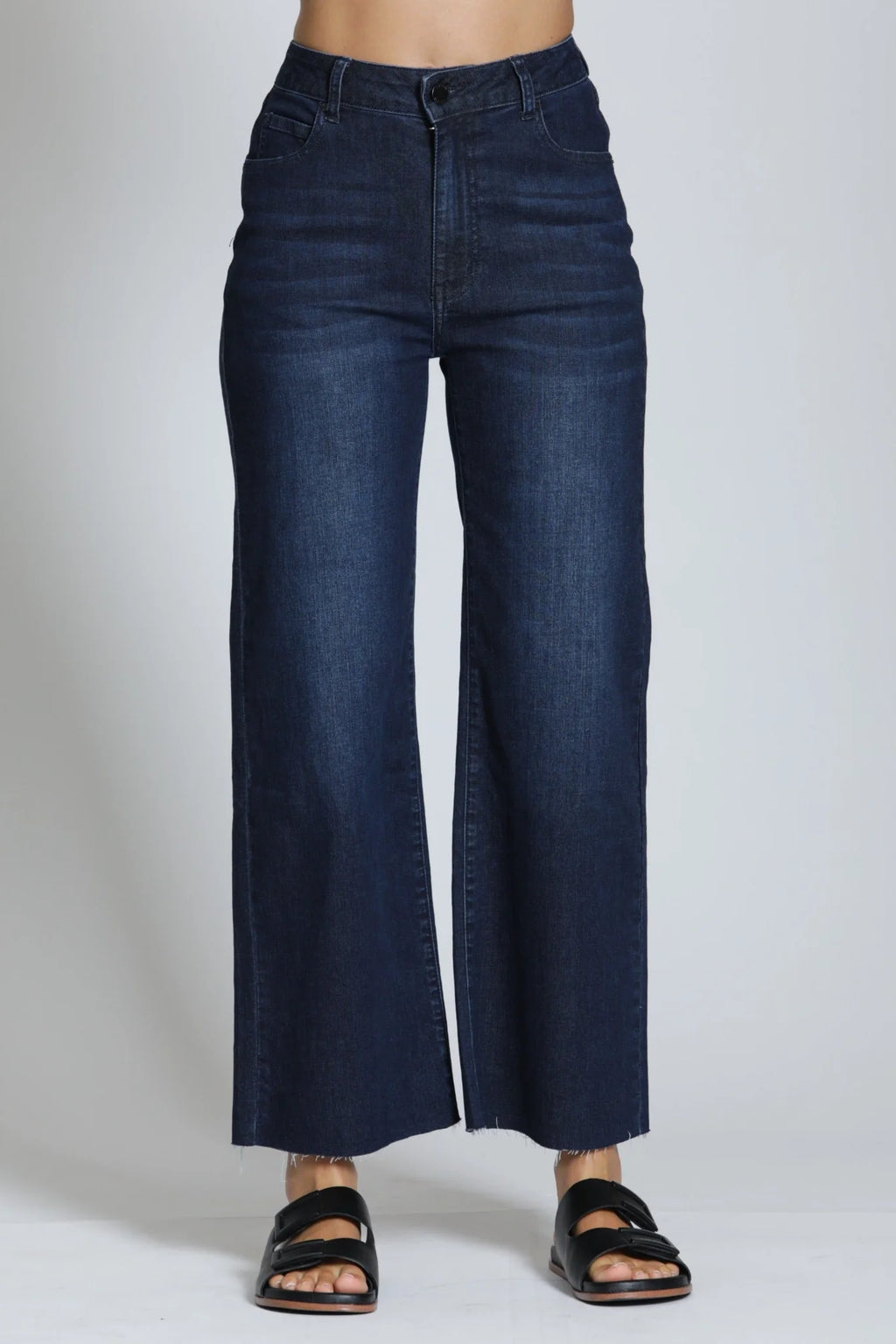 APNY Wide Leg Crop Raw Edge Hem - Dark Indigo