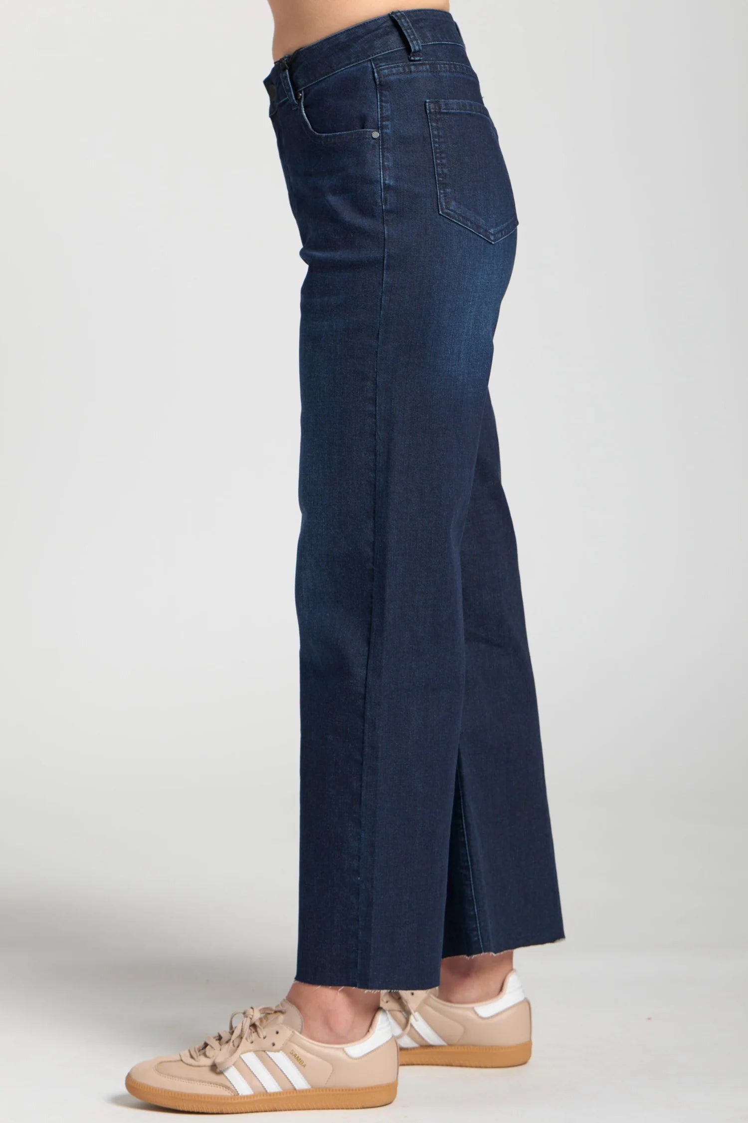 APNY Wide Leg Crop Raw Edge Hem - Dark Indigo
