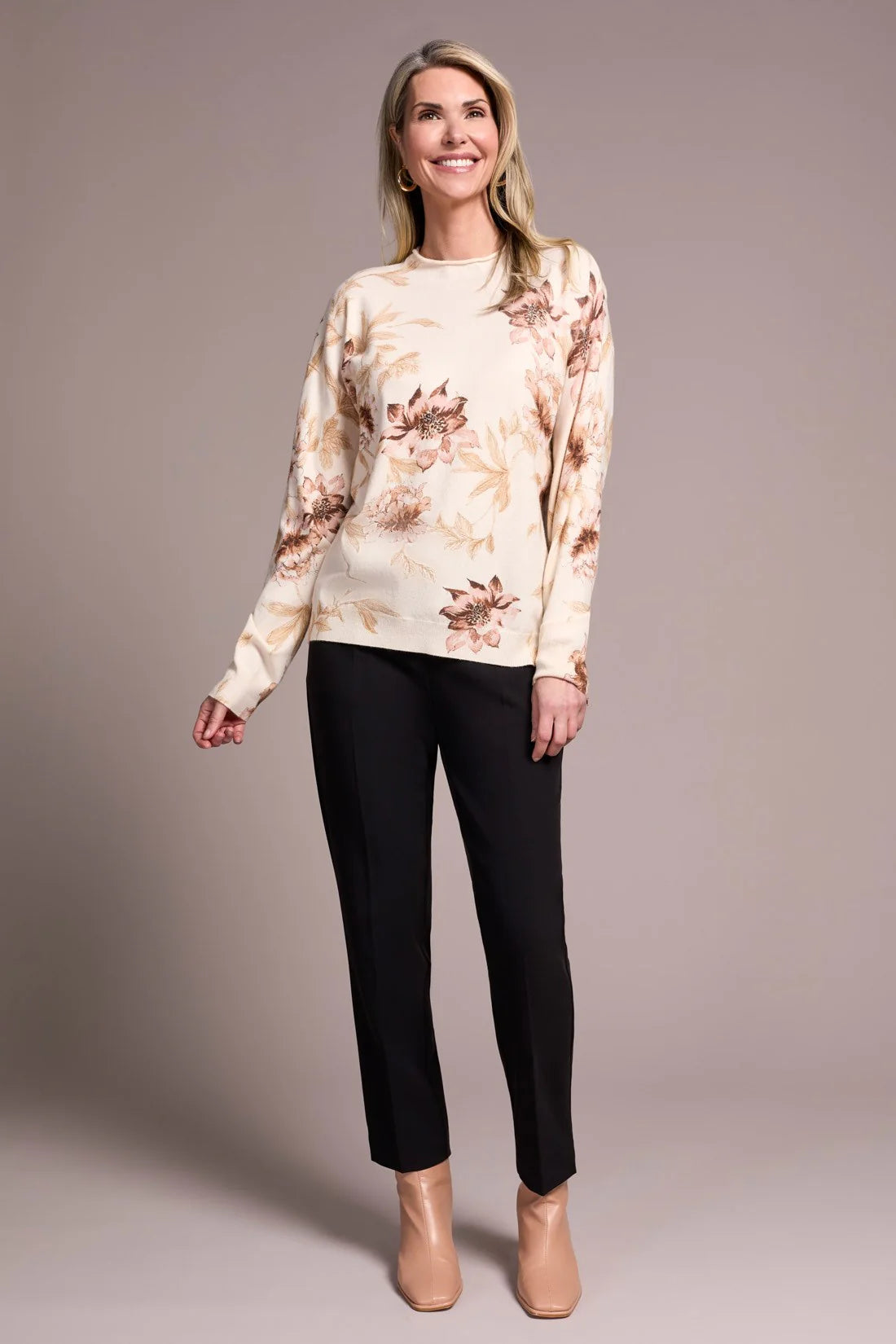 Tribal Lightweight Printed Long-Sleeve Funnel Neck Sweater-Moonstone