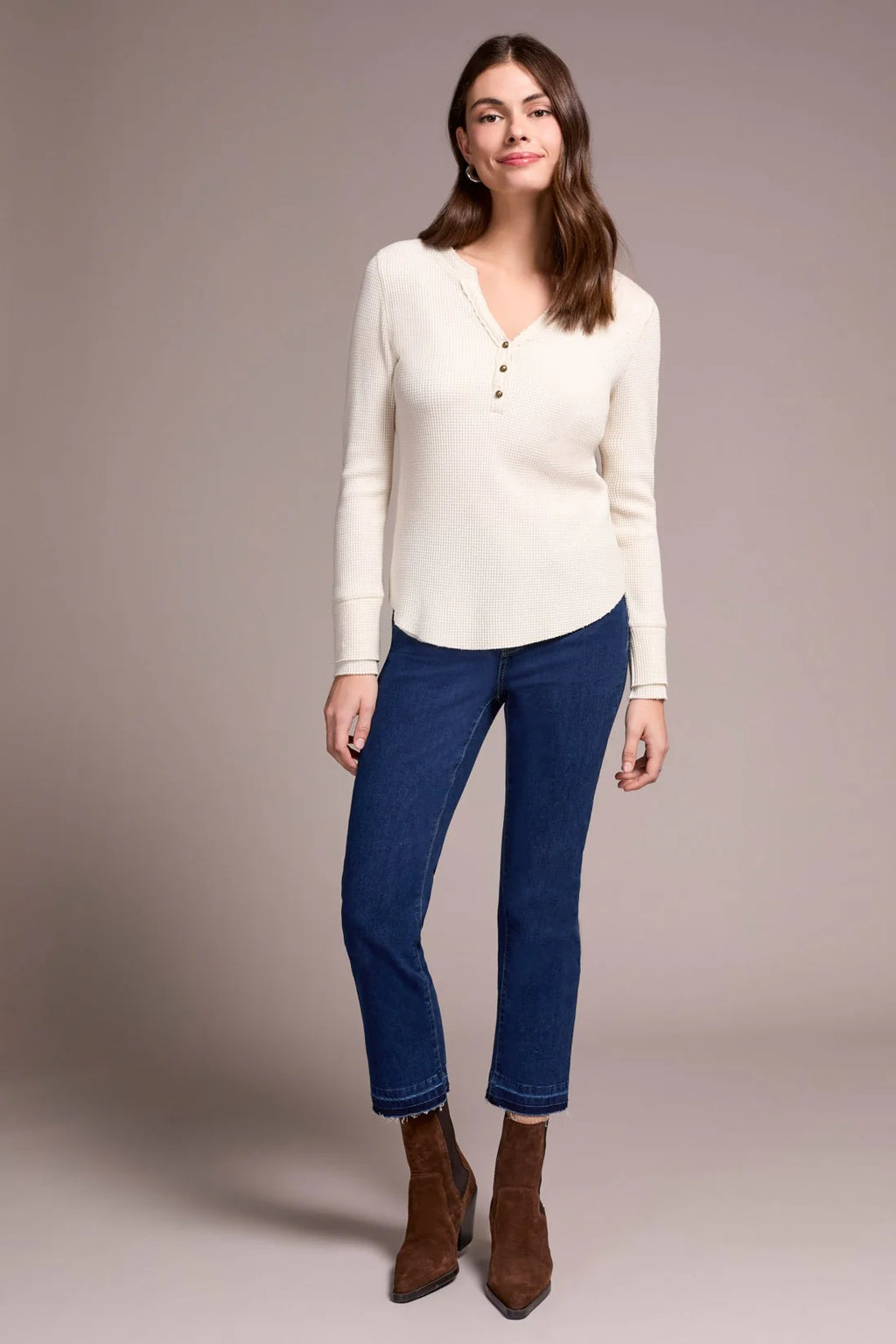 Tribal Henley Top W/Button, Eggshell