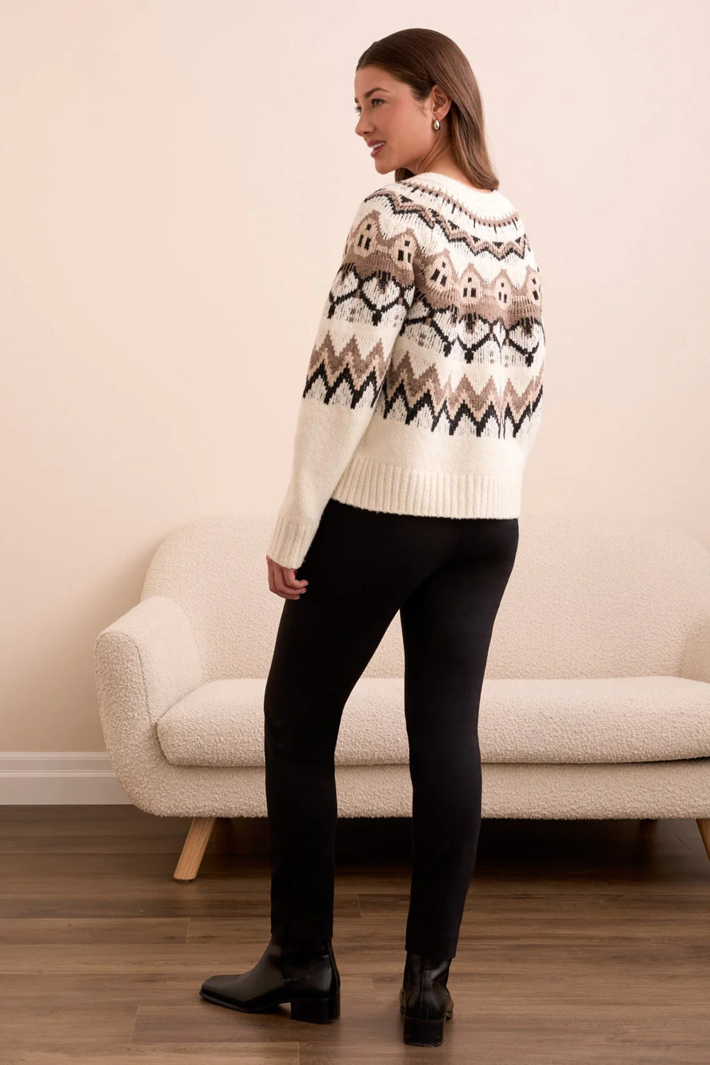 Tribal Fair Isle Button Front Sweater Cardigan Moonstone