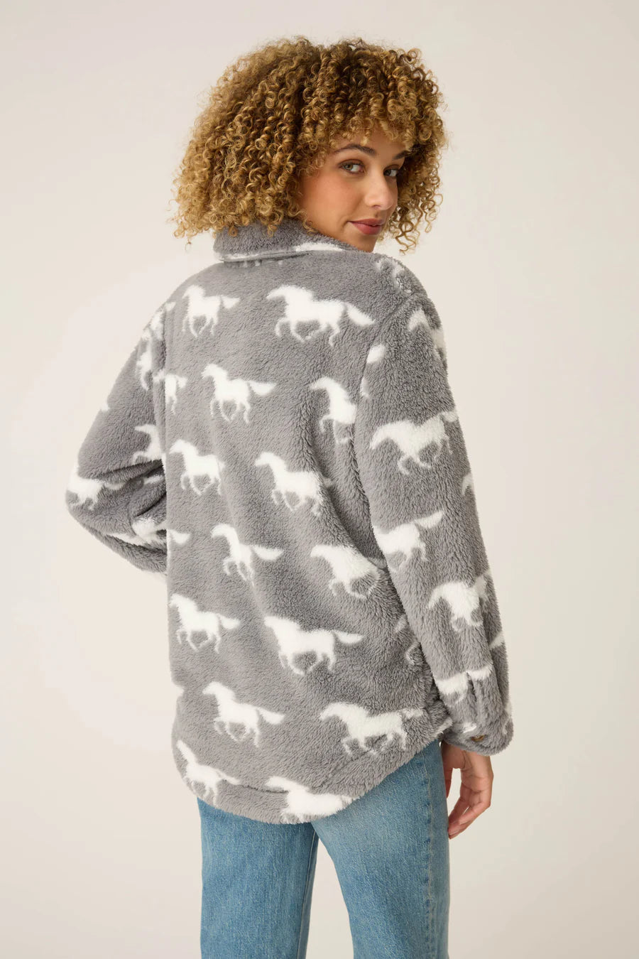 PJ Salvage Let's Get Cozy Horse Print Cozy Plush Jacket