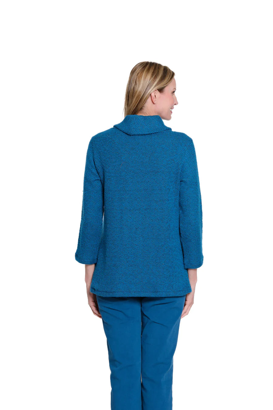 Multiples Cowl Collar Button Front Knit Top, Peacock