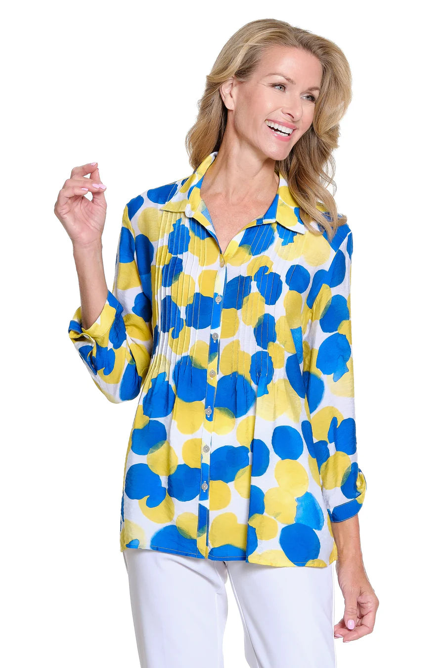 Multiples Cinched Tab Cuffed 3/4 Sleeve Button Front Shirt