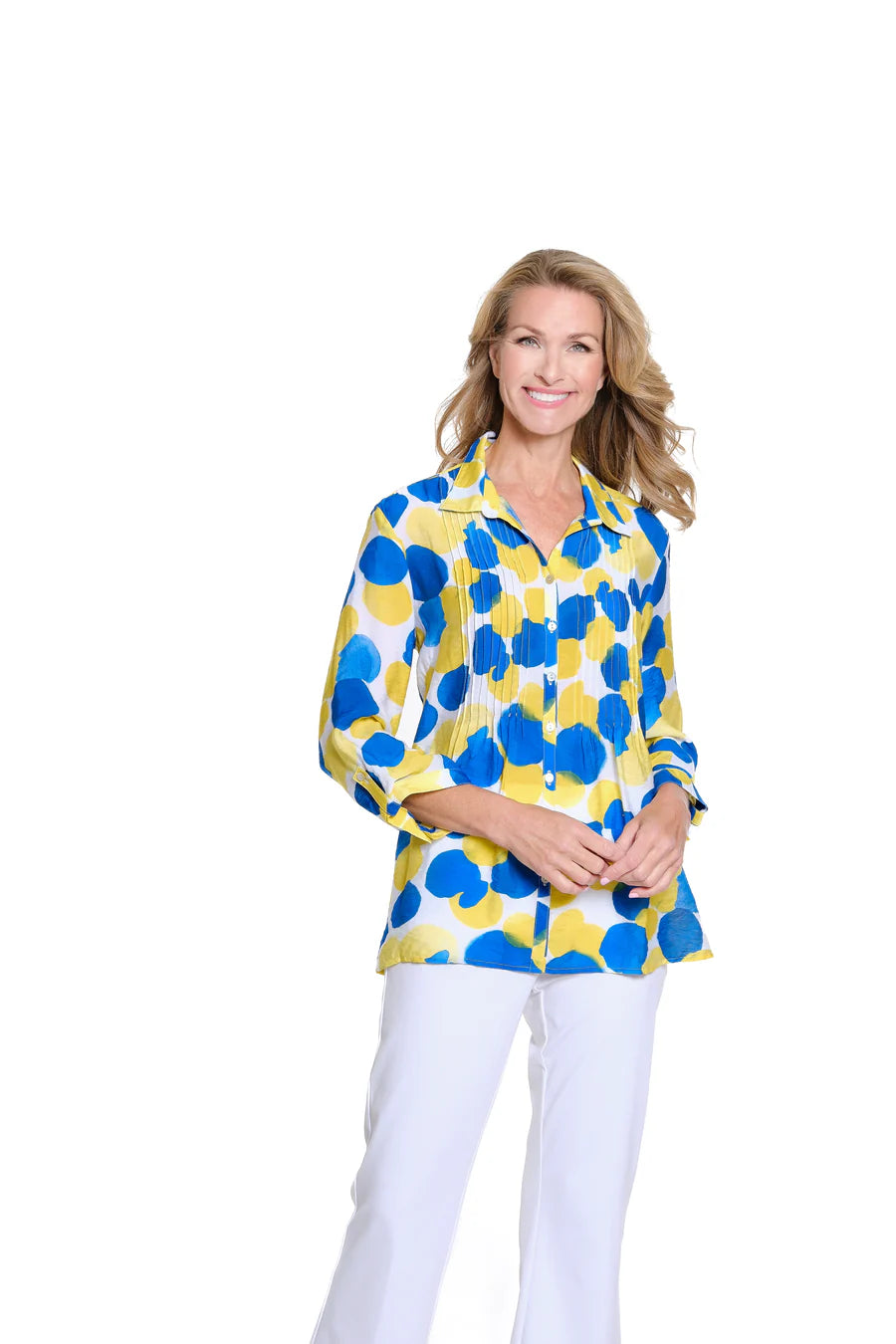 Multiples Cinched Tab Cuffed 3/4 Sleeve Button Front Shirt