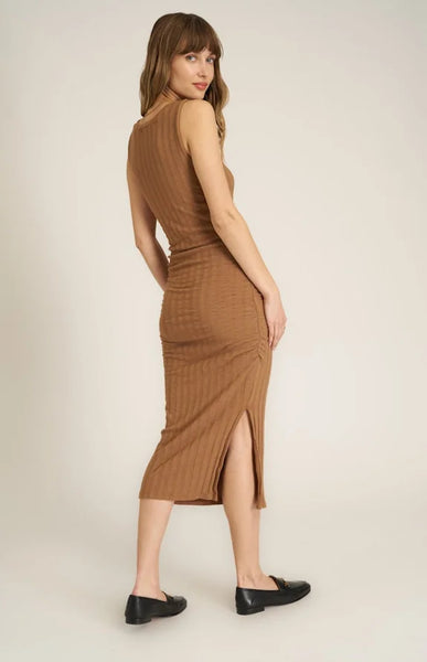 Project Social T Montana Square Neck Rib Mid Dress Saddle