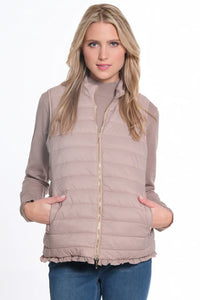 Multiples Zip Collar Zip Pocket Quilted Vest, Stone