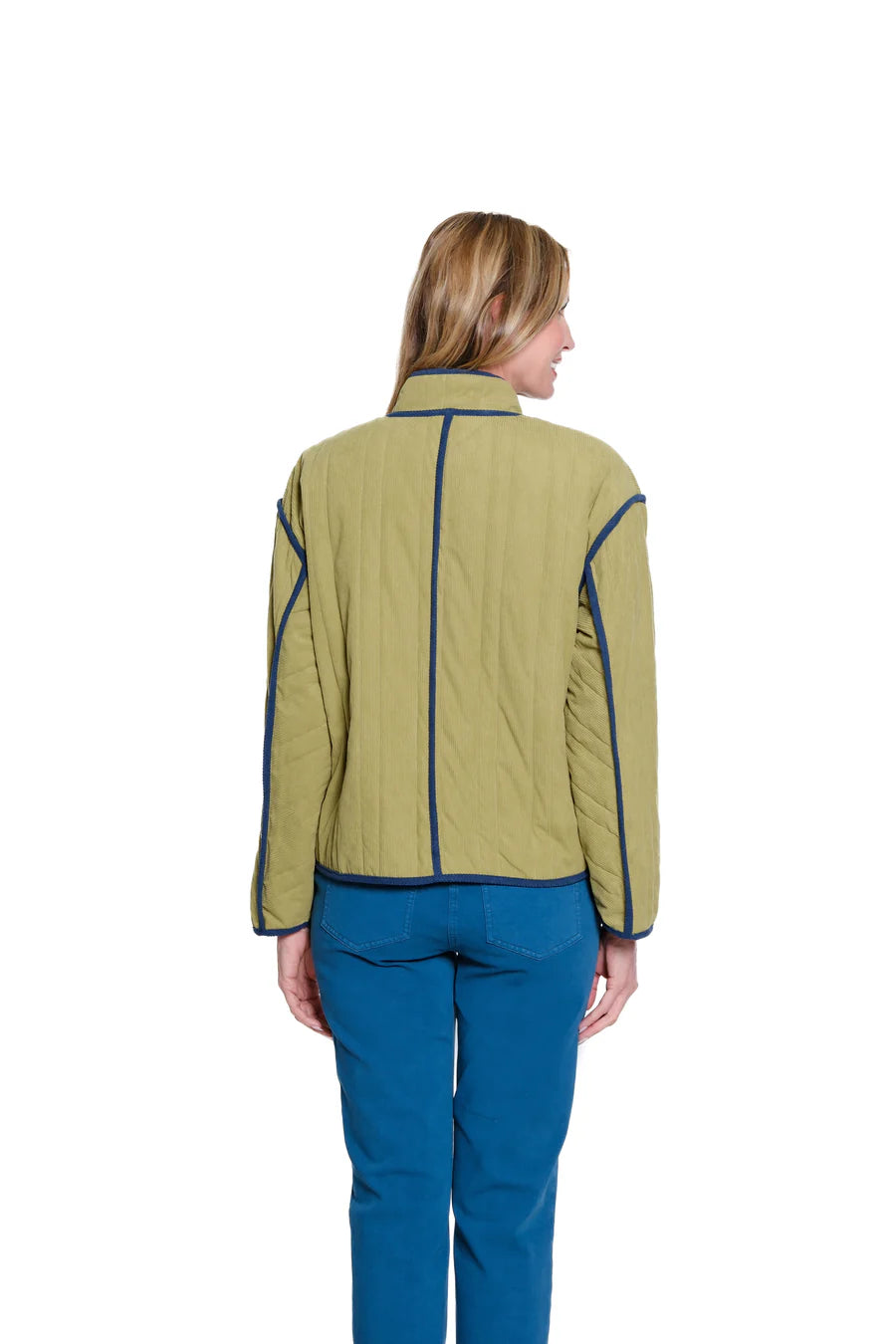 Multiples Long Sleeve Stand Collar Button Front Quilted Lined Jacket