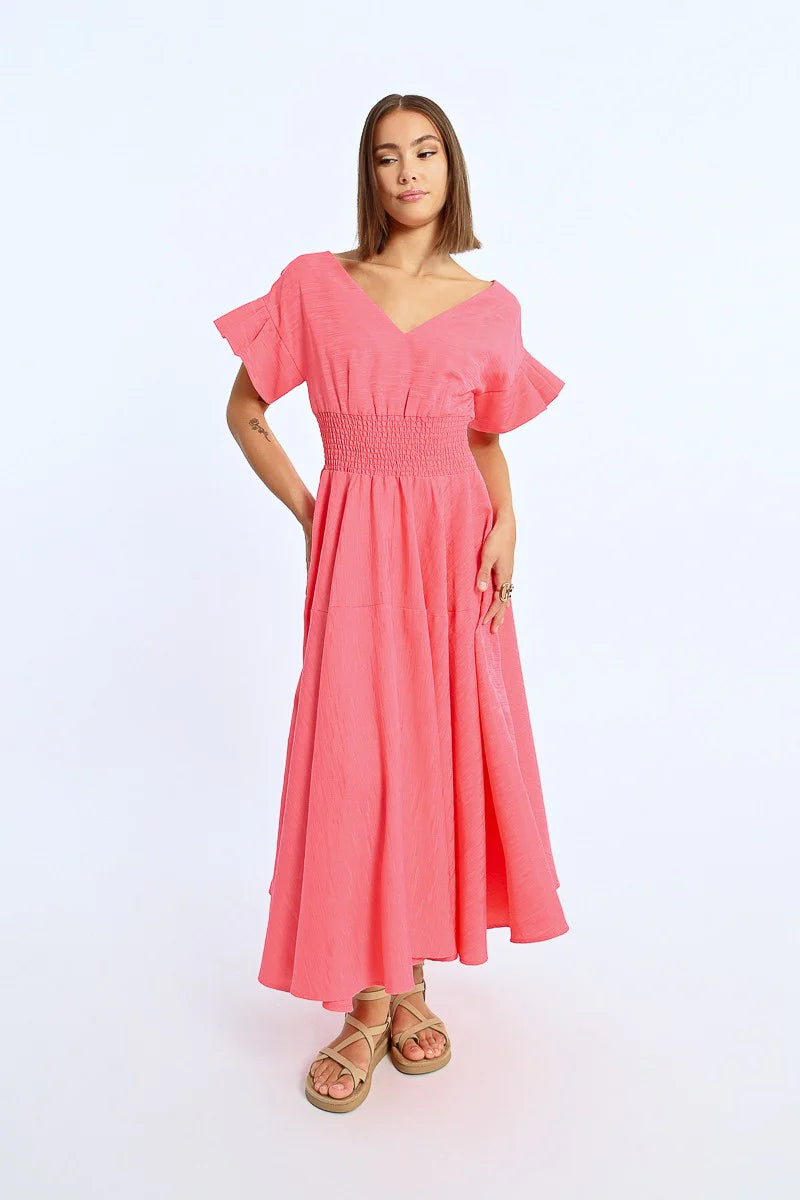 Molly Bracken Long Dress W/Multiples Ruffles, Pink