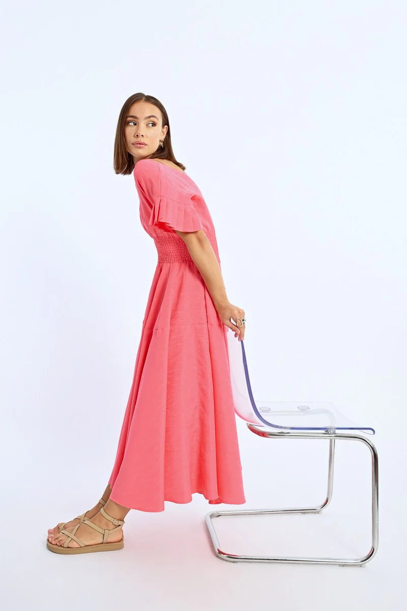 Molly Bracken Long Dress W/Multiples Ruffles, Pink