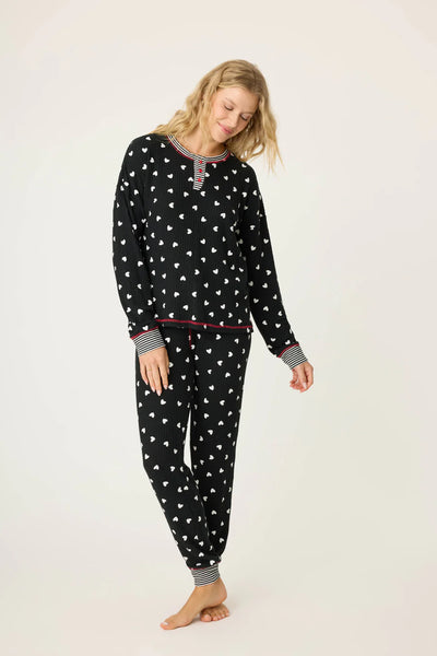 PJ Salvage Tiny Hearts Waffle Thermal Ski Jammie Set