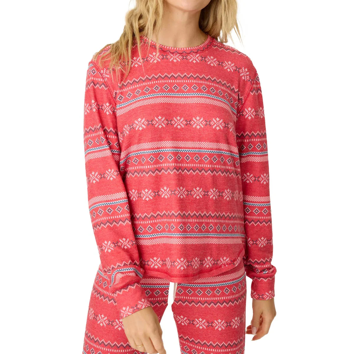 PJ Salvage Snowflake Kisses Long Sleeve Lounge Top, Red