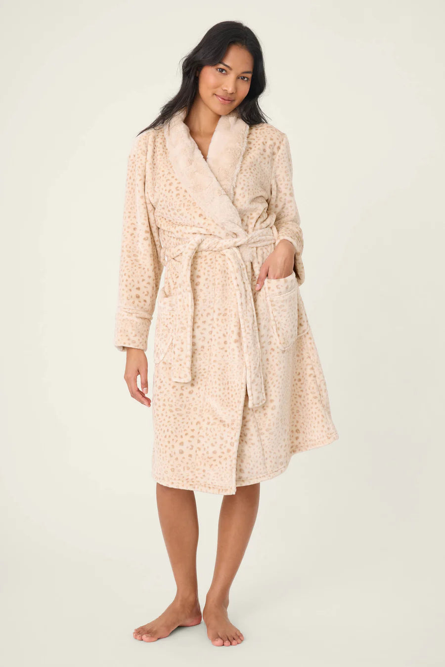 PJ Salvage Luxe Plush Leopard Print Robe, Champagne