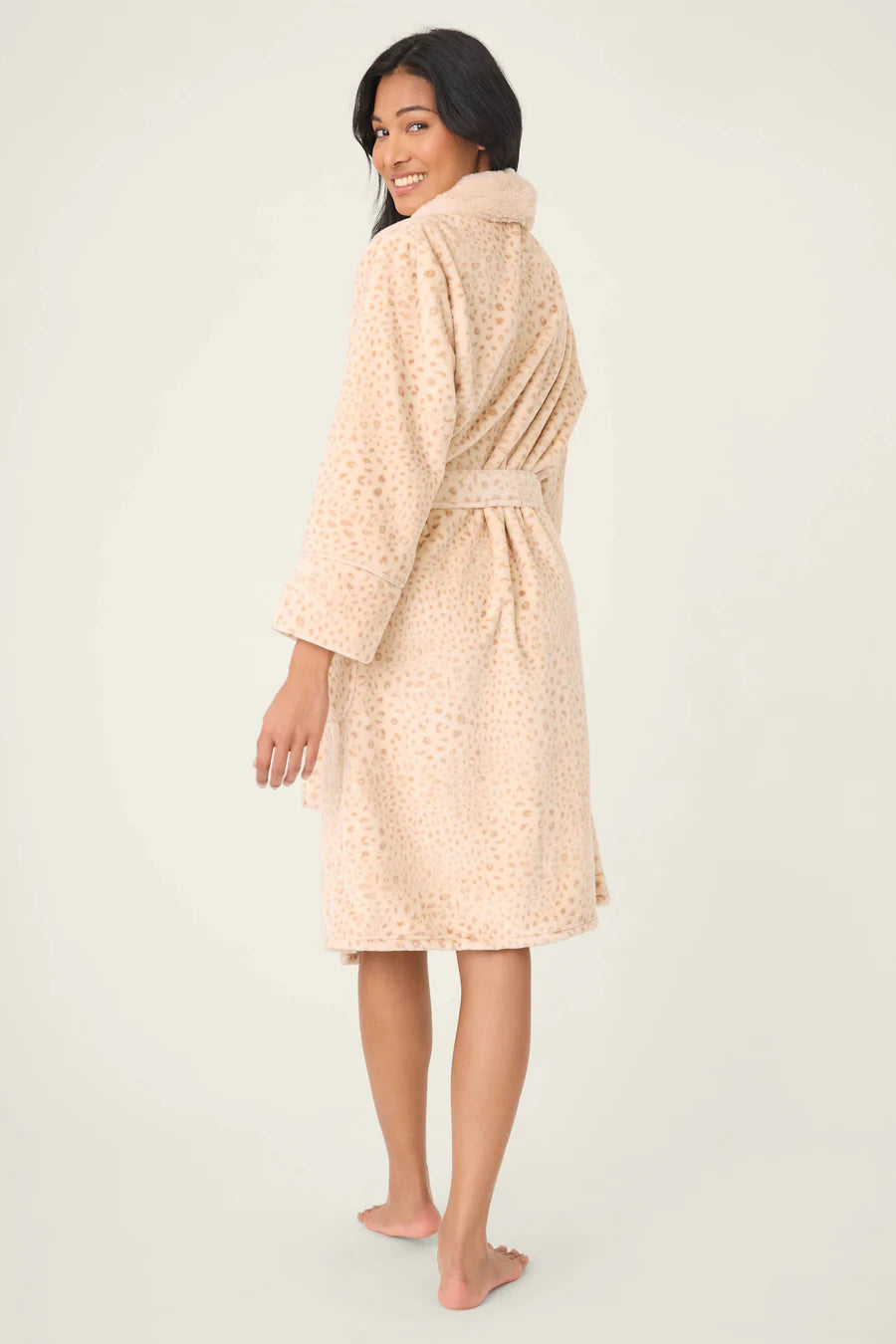 PJ Salvage Luxe Plush Leopard Print Robe, Champagne