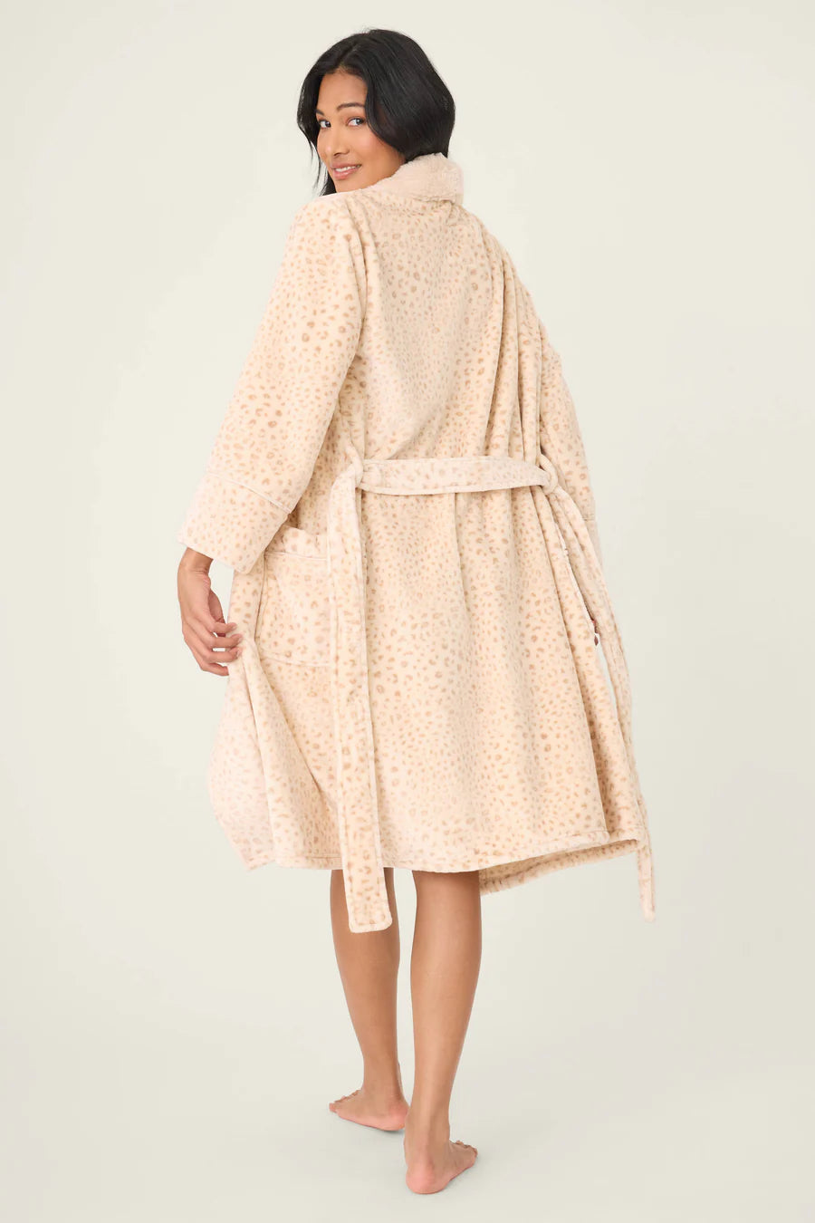 PJ Salvage Luxe Plush Leopard Print Robe, Champagne