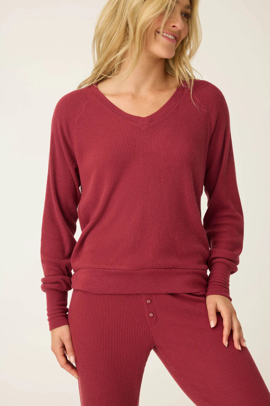 PJ Salvage Textured Essentials Long Sleeve Top, Port