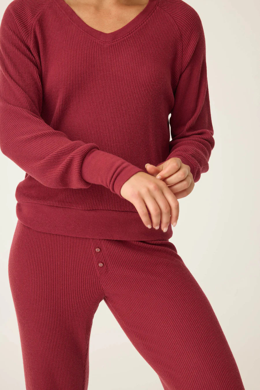 PJ Salvage Textured Essentials Long Sleeve Top, Port