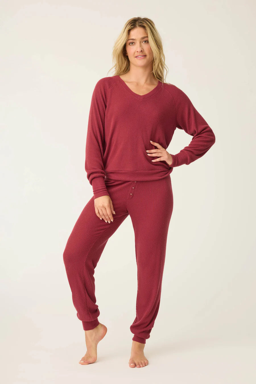 PJ Salvage Textured Essentials Long Sleeve Top, Port