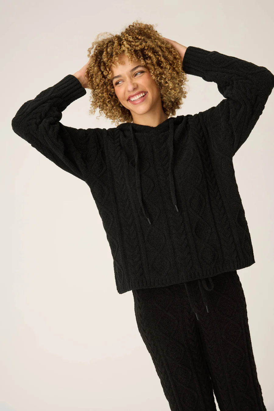 PJ Salvage Chenille Cable Knit Lounge Set, Black