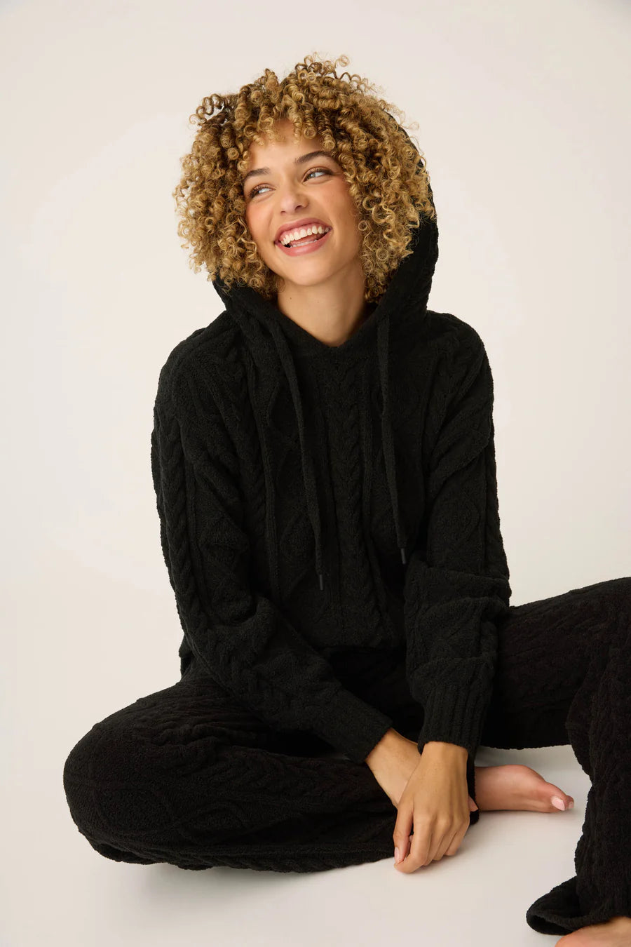 PJ Salvage Chenille Cable Knit Lounge Set, Black